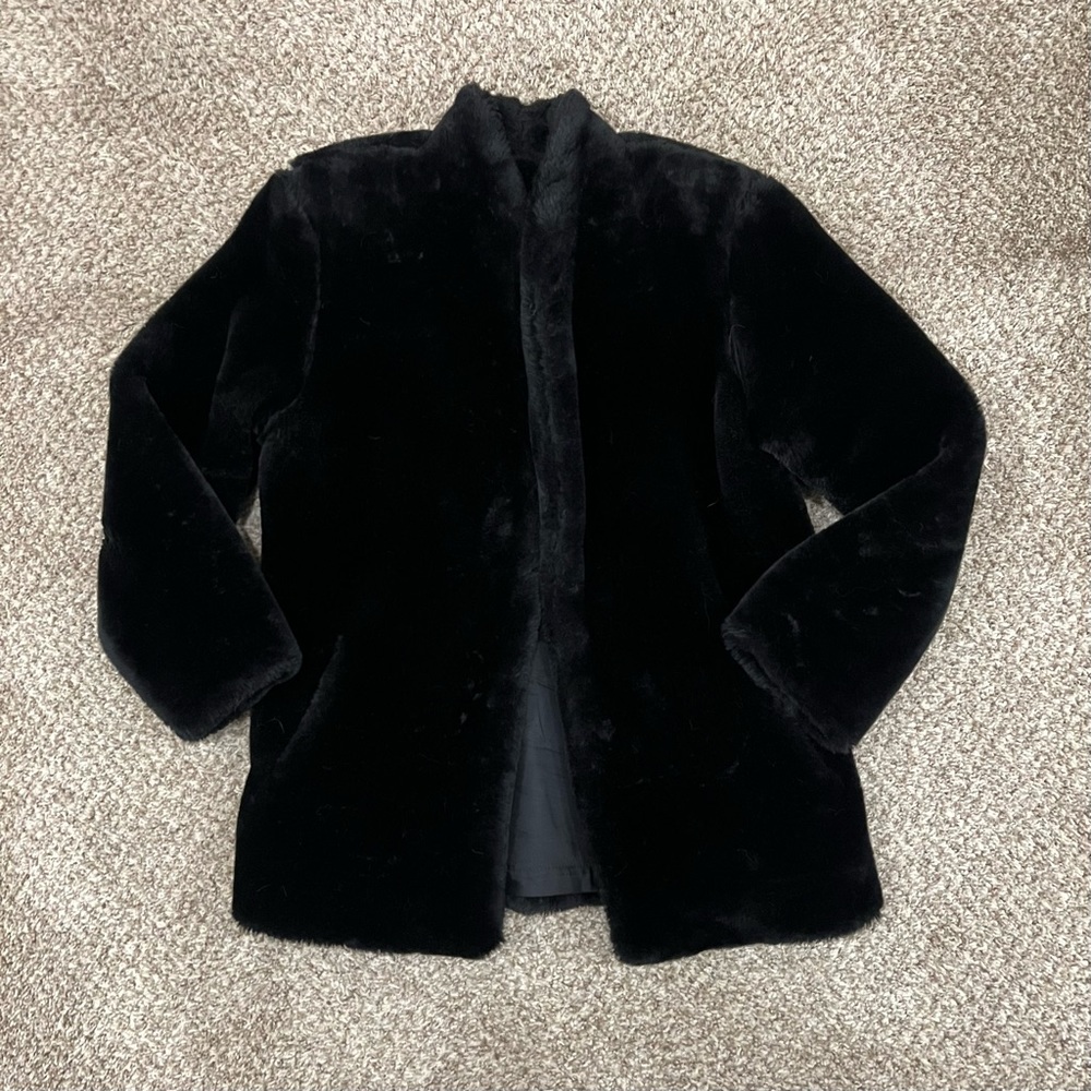 Vintage Y2K 90s mcbling black fur coat